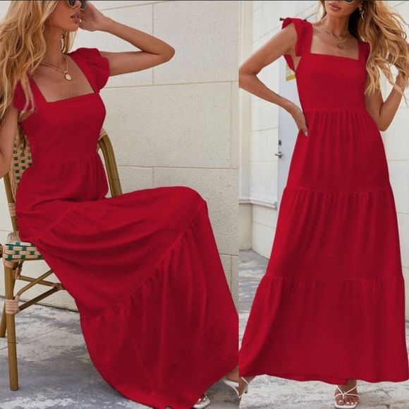 Boho tied open back square neck maxi dress - Picture 6 of 12